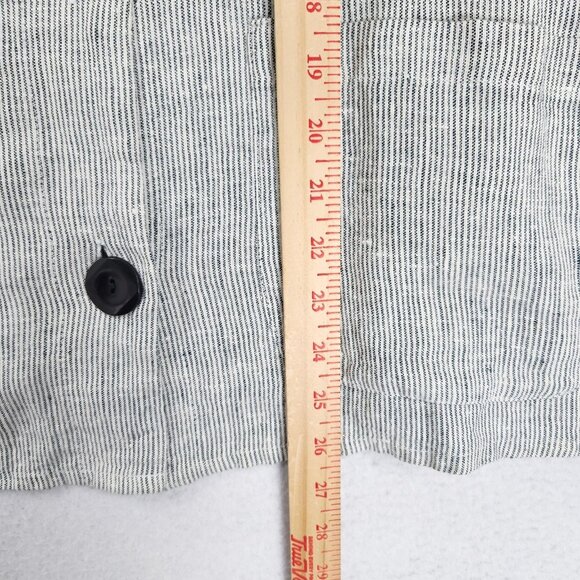 FLAX Jacket Womens Large Gray Jeanne Engelhart Linen Striped Button Front V Neck - Picture 7 of 11